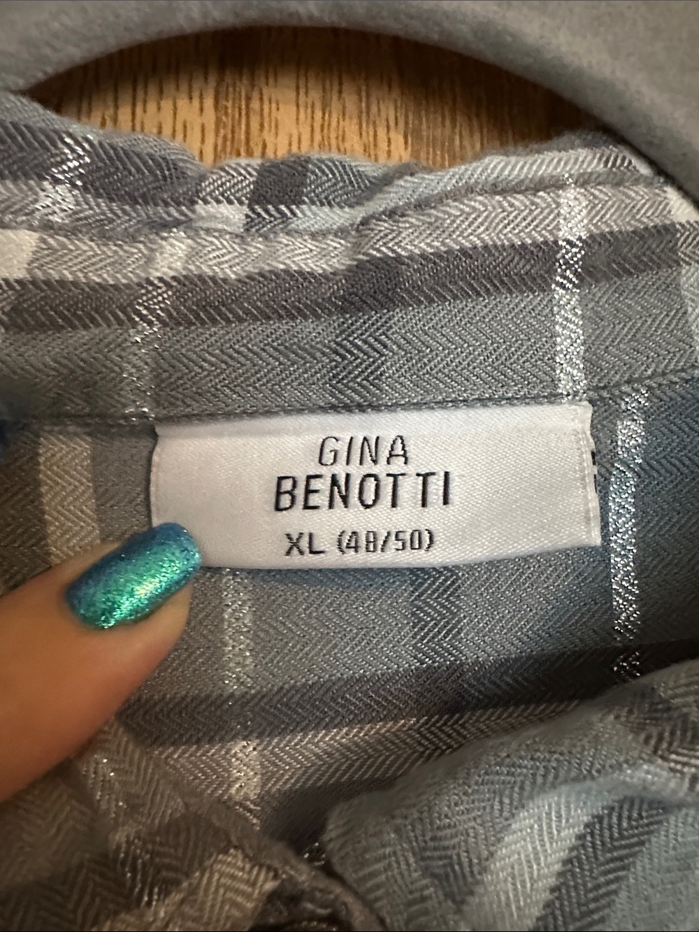 Women's Soft Grey/Blue Plaid Button-Down Shirt - Picture 2 of 7